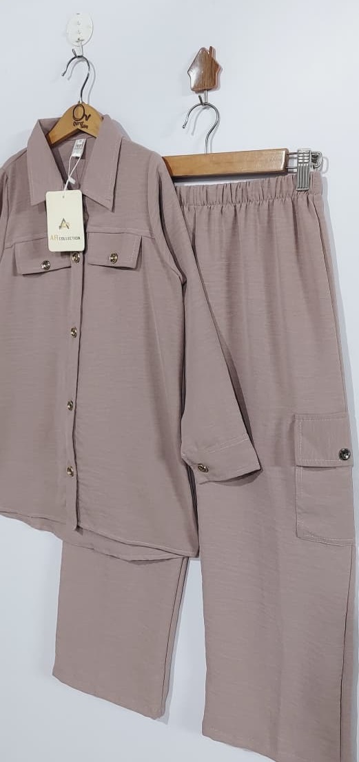 Taupe Georgette Two Piece Set Shirt & Cargo Trouser – QC6028 - QC6028