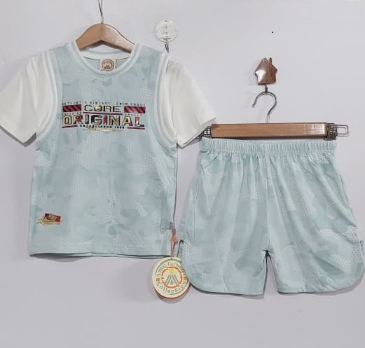 Boys Sky Blue Camouflage “Core Original” Graphic T-Shirt & Shorts - QC10293 - QC10293