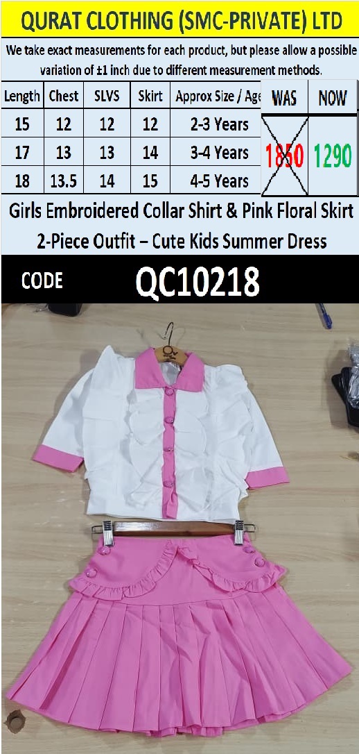 Girls Embroidered Collar Shirt & Pink Floral Skirt 2-Piece Outfit – Cute Kids Summer Dress – QC10218 - QC10218