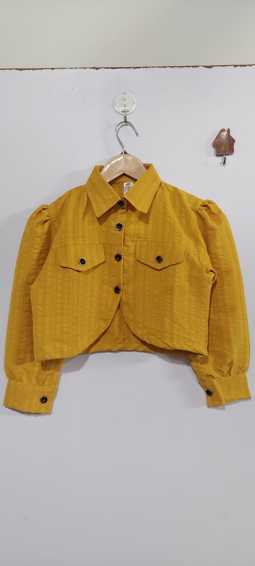 Girls Mustard Yellow Smocked Chiffon Maxi Dress with Cropped Button-Down Jacket – 2 Piece Formal Set QC7067 - QC7067