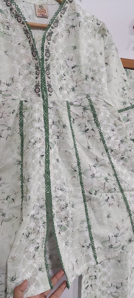 Mint Sage Green Floral Printed & Embroidered Lawn Cotton Girls 2 Piece Suit – Elegant Collection QC10127 - QC10127
