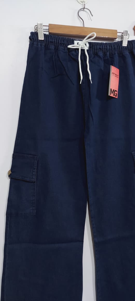 Women’s Dark Blue Stretchable Denim Wide Leg Cargo Trouser – Lightweight Soft Comfort Fit QC7014 - QC7014