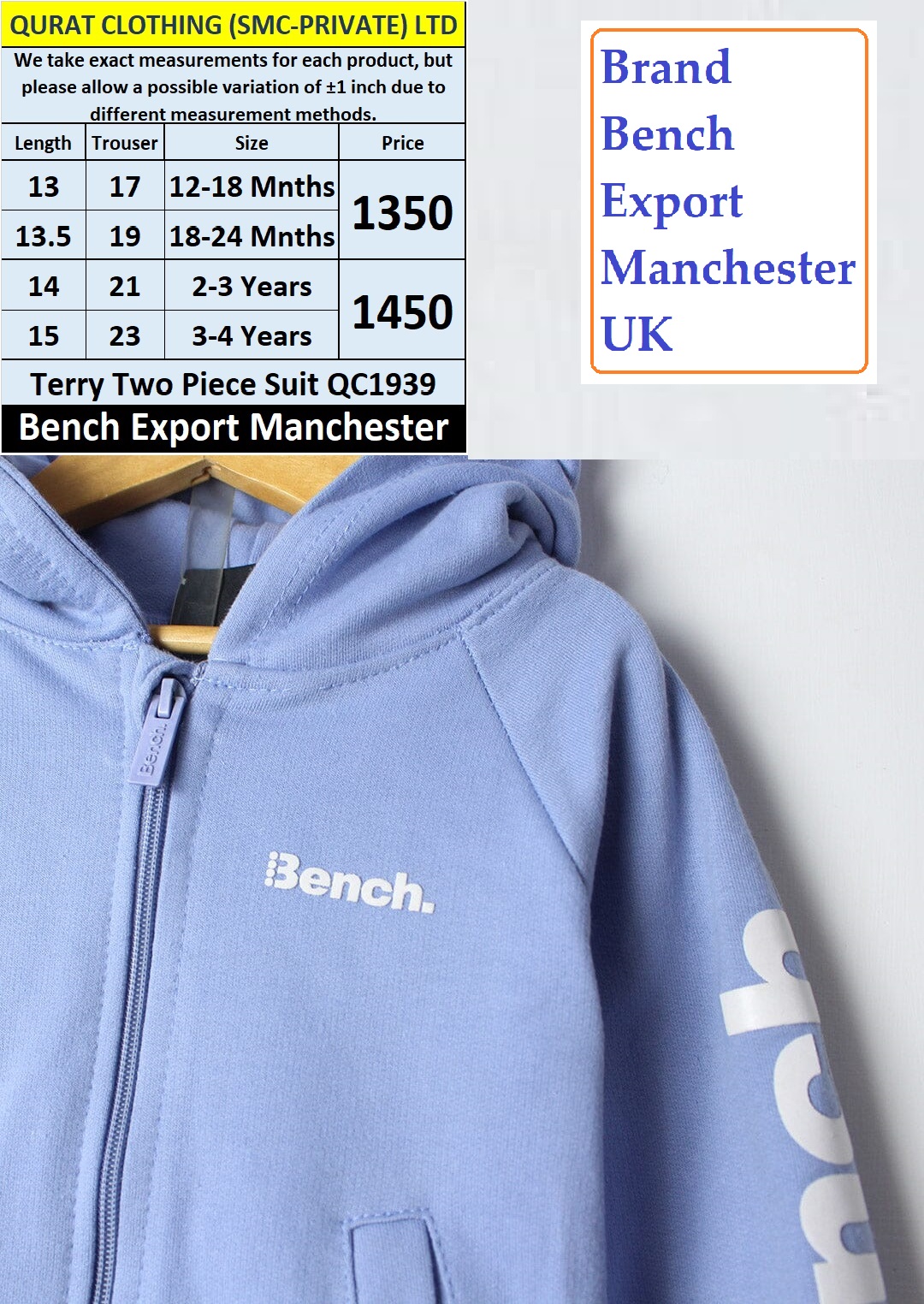 Bench Brand Terry Tracksuit QC1939 Export Manchester UK - QC1939