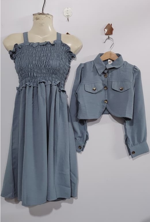 Girls Dusty Blue Georgette Maxi Dress with Jacket – Elegant Kids Party Wear Outfit QC10081 - QC10081