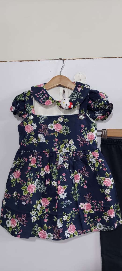 Girls Navy Floral Peter Pan Collar Dress & Leggings 3-Piece Set – QC10266 - QC10266