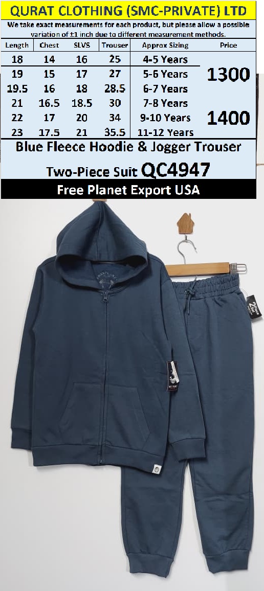 Free Planet Brand Blue Fleece Hoodie & Jogger Trouser Two-Piece Suit QC4947 – Export USA - QC4947