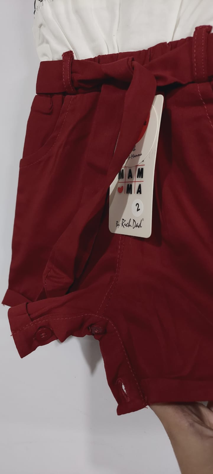 Off-White & Maroon Cotton Embroidered Girls Jumpsuit – Flutter Sleeve Playsuit QC7071 - QC7071