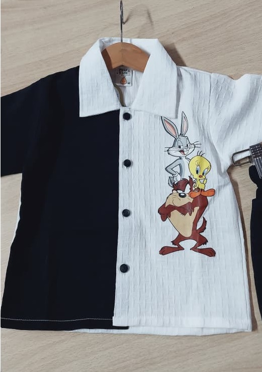 Boys Black & White Looney Tunes Cartoon Shirt & Shorts Summer Set – QC10276 - QC10276