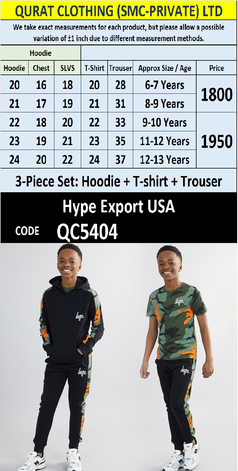 Hype Kids Black Fleece Hoodie Camo Cotton T-Shirt & Fleece Trouser 3-Piece Set QC5404 – Export USA - QC5404