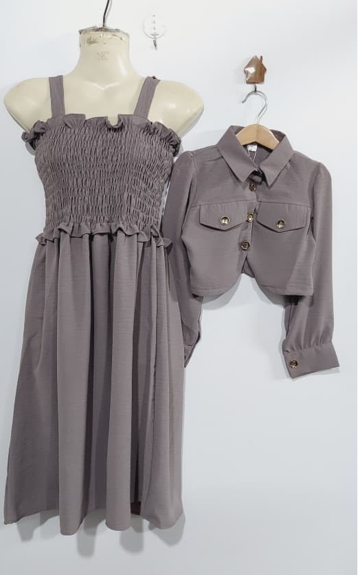 Kids Taupe Grey Georgette Maxi Dress with Matching Jacket – Girls Elegant Party Wear Outfit QC10080 - QC10080