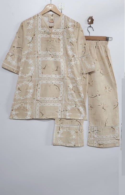 Light Beige Floral Printed & Embroidered Lawn Cotton Girls 2 Piece Suit – Elegant Collection QC10126 - QC10126