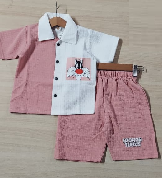 Boys Pink & White Sylvester Looney Tunes Cartoon Shirt & Shorts Set – QC10278 - QC10278