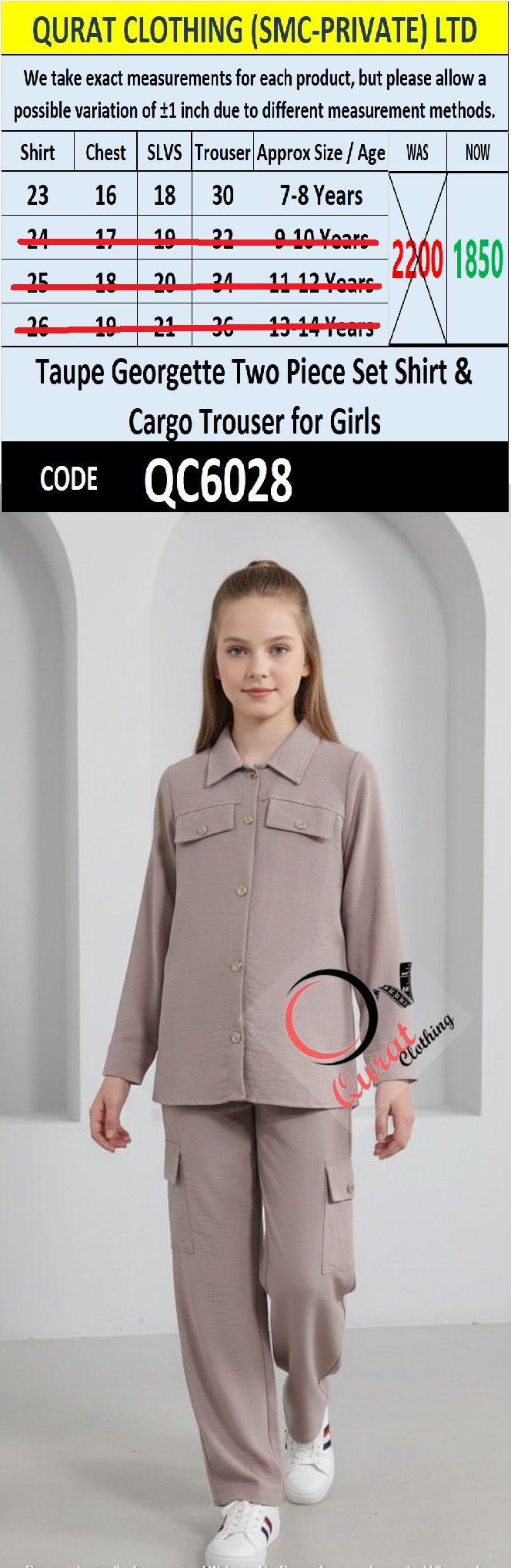 Taupe Georgette Two Piece Set Shirt & Cargo Trouser  – QC6028 - QC6028