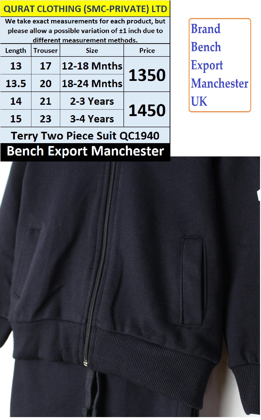 Bench Brand Terry Tracksuit QC1940 Export Manchester UK - QC1940