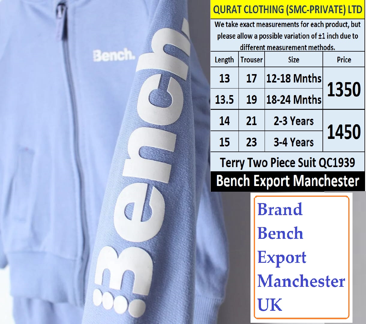 Bench Brand Terry Tracksuit QC1939 Export Manchester UK - QC1939