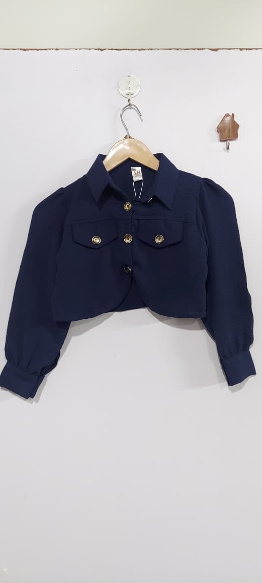 Girls Navy Blue Smocked Chiffon Maxi Dress with Cropped Button-Down Jacket – 2 Piece Formal Set QC7065 - QC7065