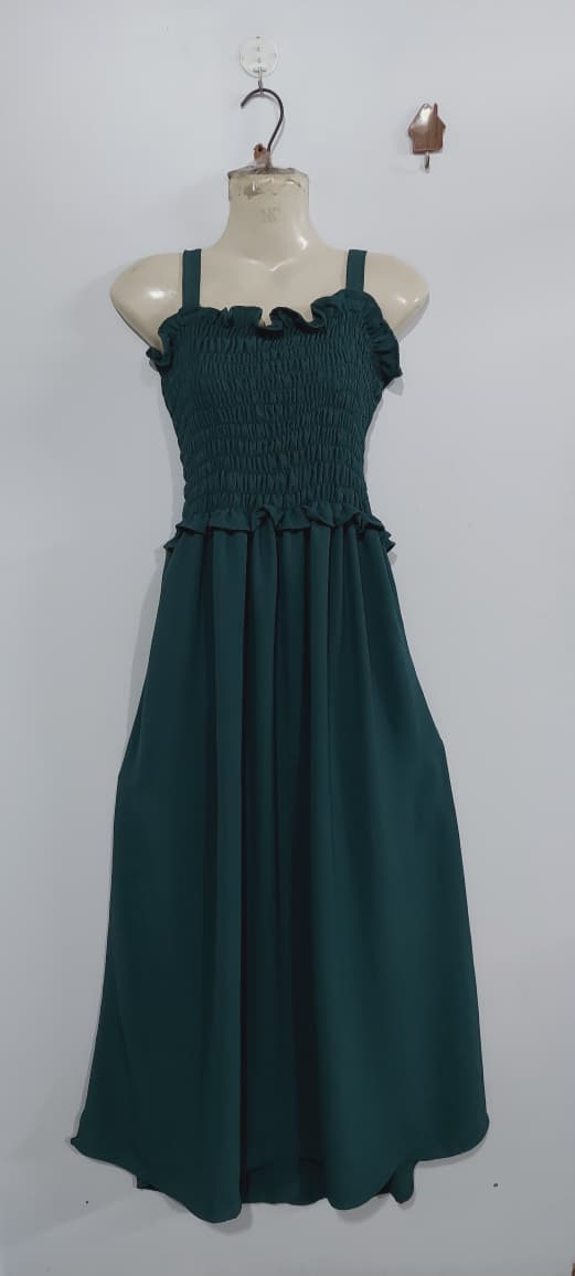 Emerald Green Soft Georgette Smocked Maxi Dress with Cropped Jacket – Elegant Modest Women’s Party Wear – QC7007 - QC7007