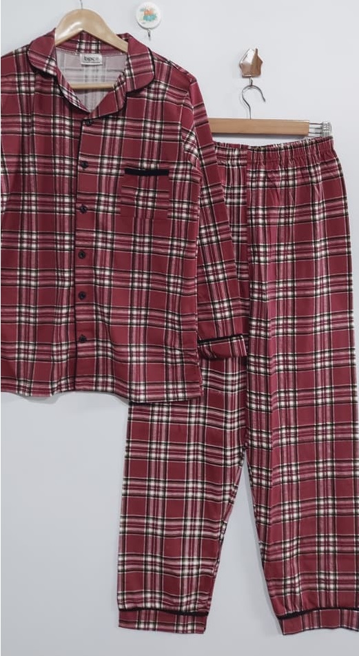 Maroon Red Checkered Button-Down Shirt with Matching Trouser Night Suit QC10422 - QC10422