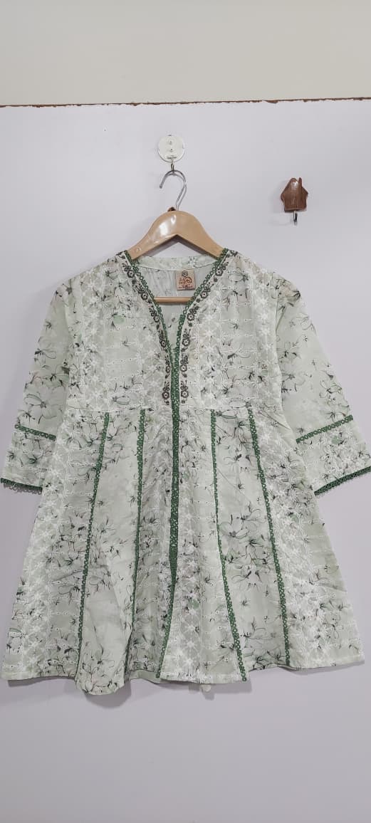 Mint Sage Green Floral Printed & Embroidered Lawn Cotton Girls 2 Piece Suit – Elegant Collection QC10127 - QC10127