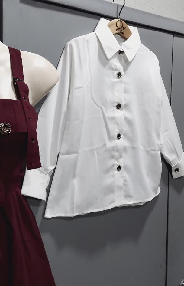 Maroon Pinafore Dress Two Piece Set with White Button-Down Shirt & Front Bow Detail – QC6034 - QC6034