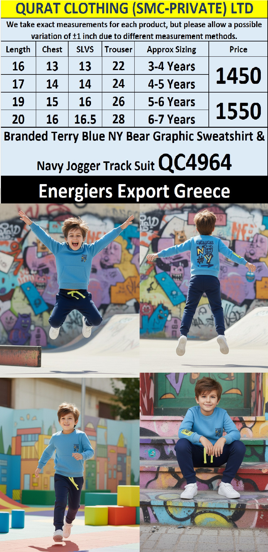 Energiers Brand Blue “NY Bear Graphic” Terry Sweatshirt & Navy Jogger Track Suit QC4964 – Export Greece - QC4964