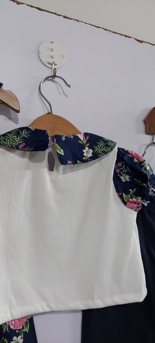 Girls Navy Floral Peter Pan Collar Dress & Leggings 3-Piece Set – QC10266 - QC10266