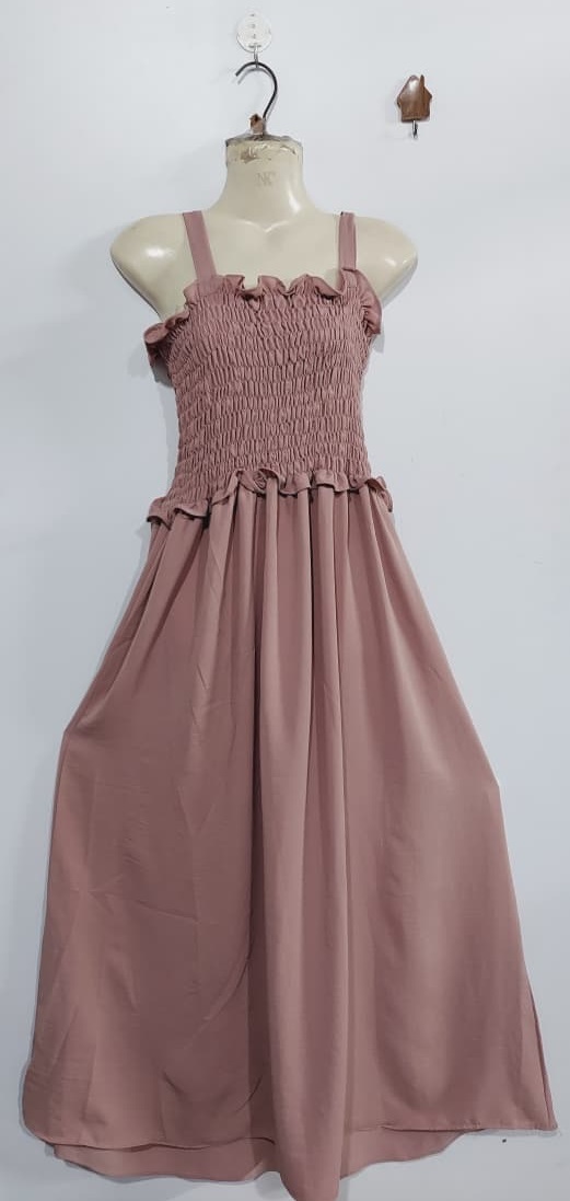 Dusty Rose Soft Georgette Smocked Maxi Dress with Cropped Jacket – Elegant Modest Flowing Party Wear – QC7009 - QC7009