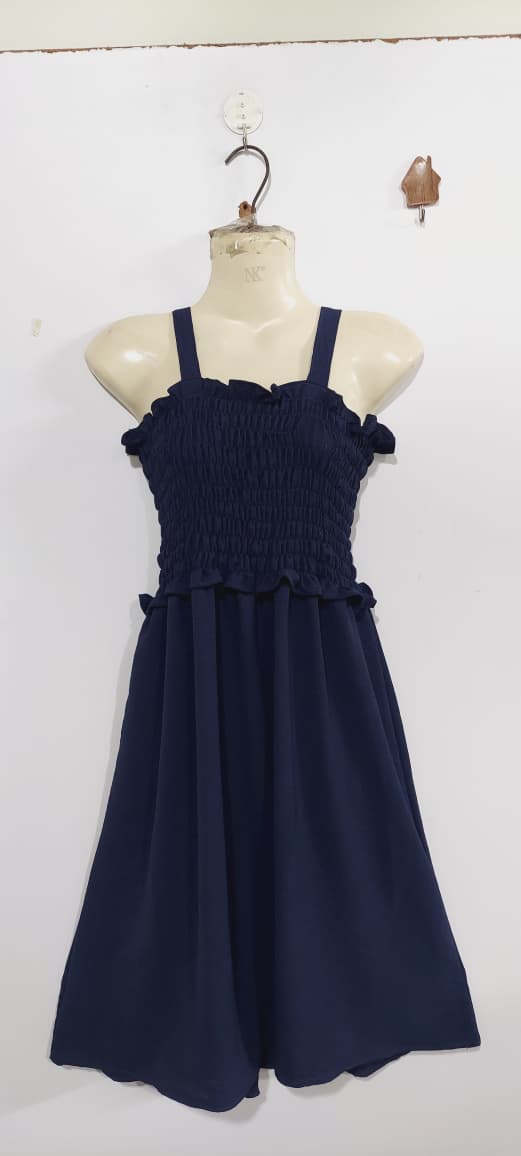 Girls Navy Blue Smocked Chiffon Maxi Dress with Cropped Button-Down Jacket – 2 Piece Formal Set QC7065 - QC7065