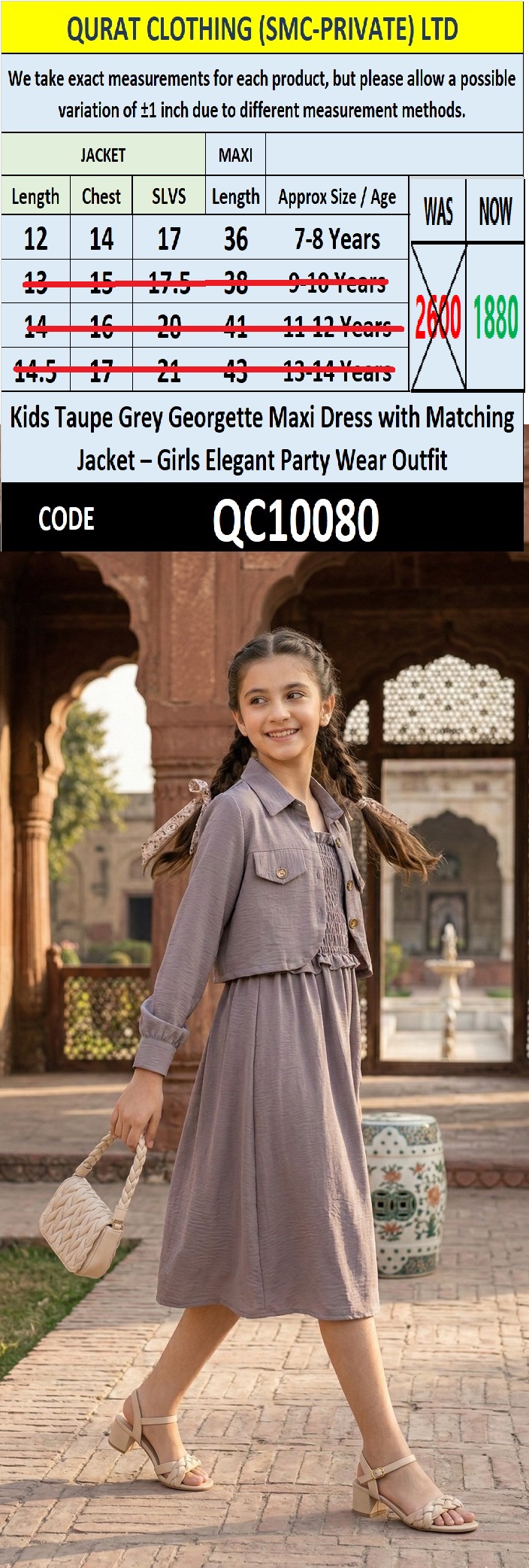 Kids Taupe Grey Georgette Maxi Dress with Matching Jacket – Girls Elegant Party Wear Outfit QC10080 - QC10080