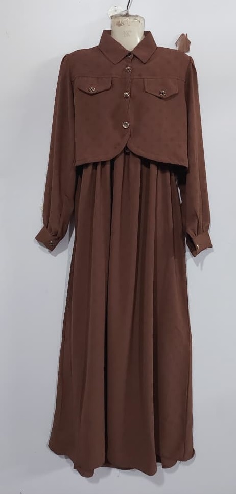 Chocolate Brown Soft Georgette Smocked Maxi Dress with Cropped Jacket – Elegant Modest Flowing Party Wear – QC7008 - QC7008
