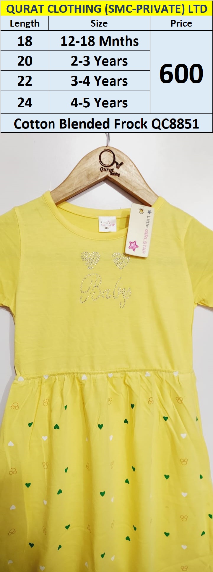 Cotton Blended Frock QC8851 Brand Little Girl Star - QC8851