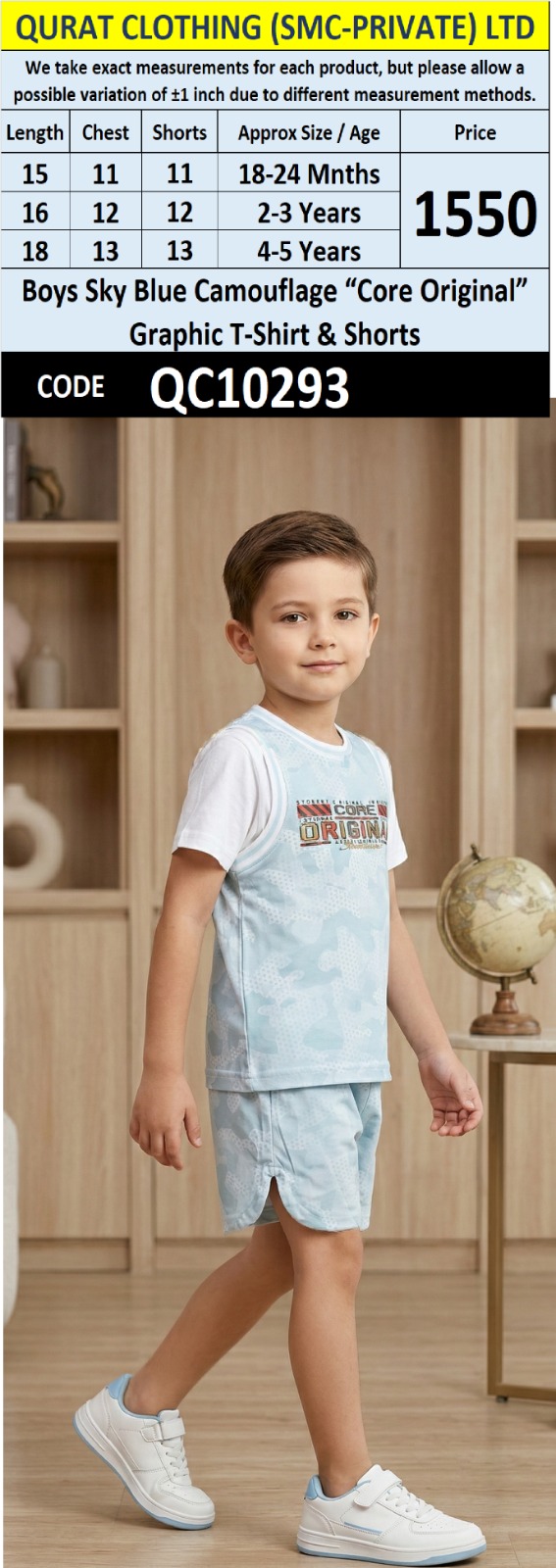 Boys Sky Blue Camouflage “Core Original” Graphic T-Shirt & Shorts - QC10293 - QC10293