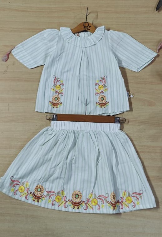 Girls Mint Green Striped Embroidered Top & Skirt 2-Piece Dress Set – QC10225 - QC10225
