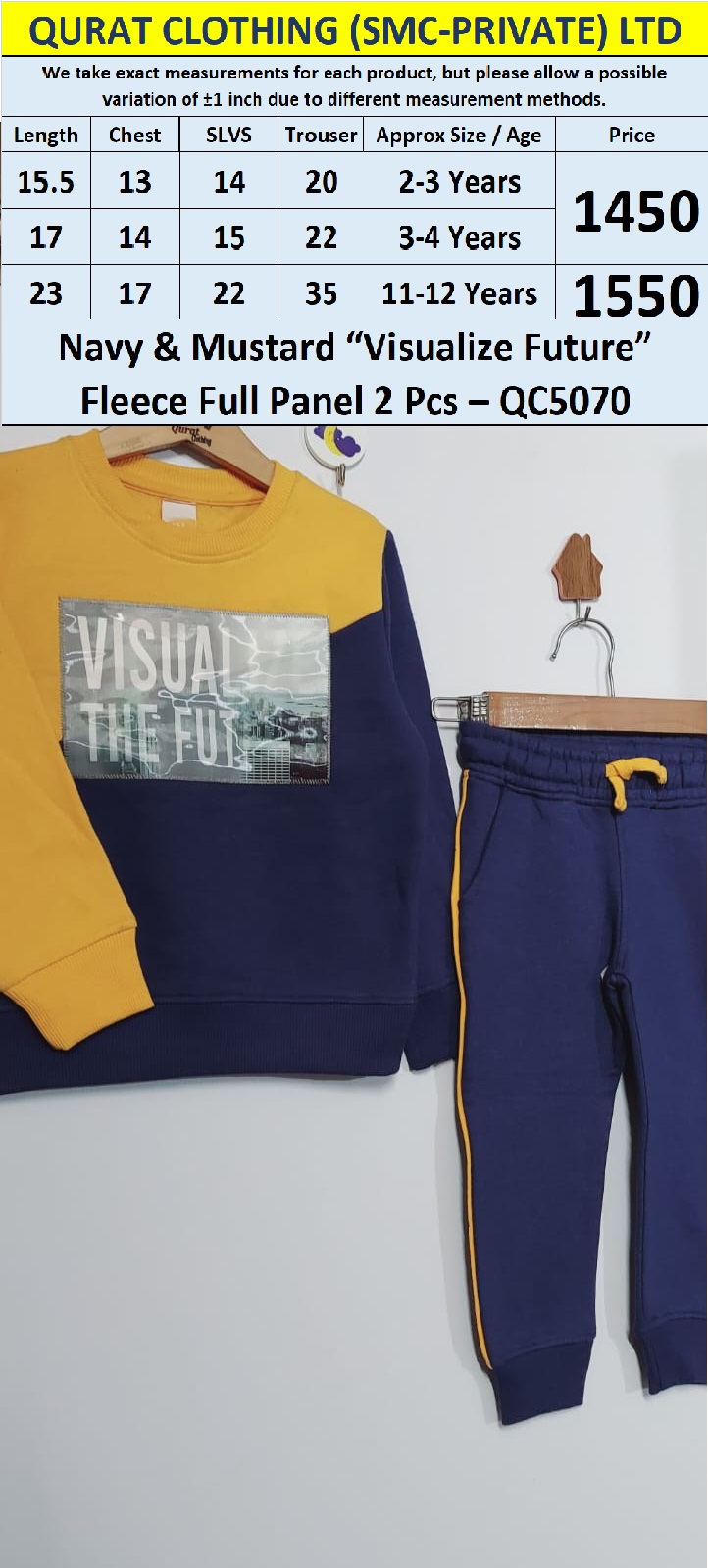 Navy & Mustard “Visualize Future” Fleece Full Panel Two-Piece Set QC5070 - QC5070