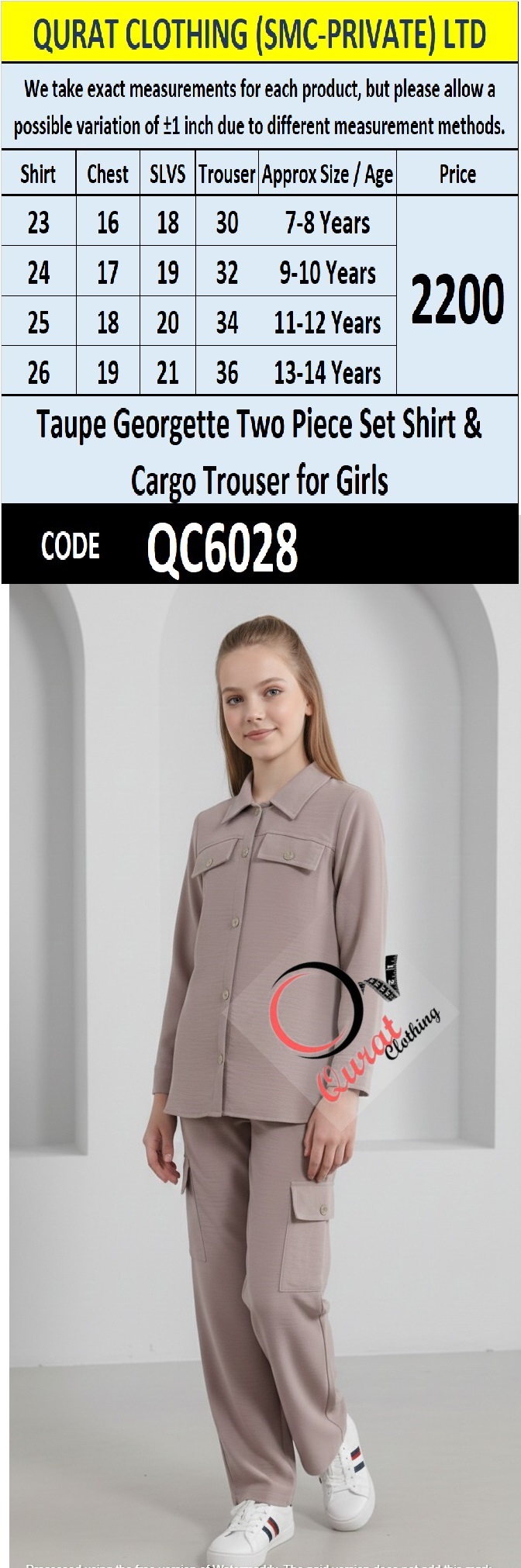 Taupe Georgette Two Piece Set Shirt & Cargo Trouser – QC6028 - QC6028