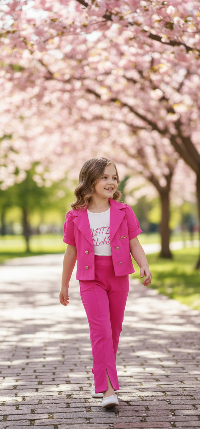 Pink 3-Paiece Suit – Blazer with “Queen” Brooch, “Little Lady” Top & Trousers QC7088 - QC7088