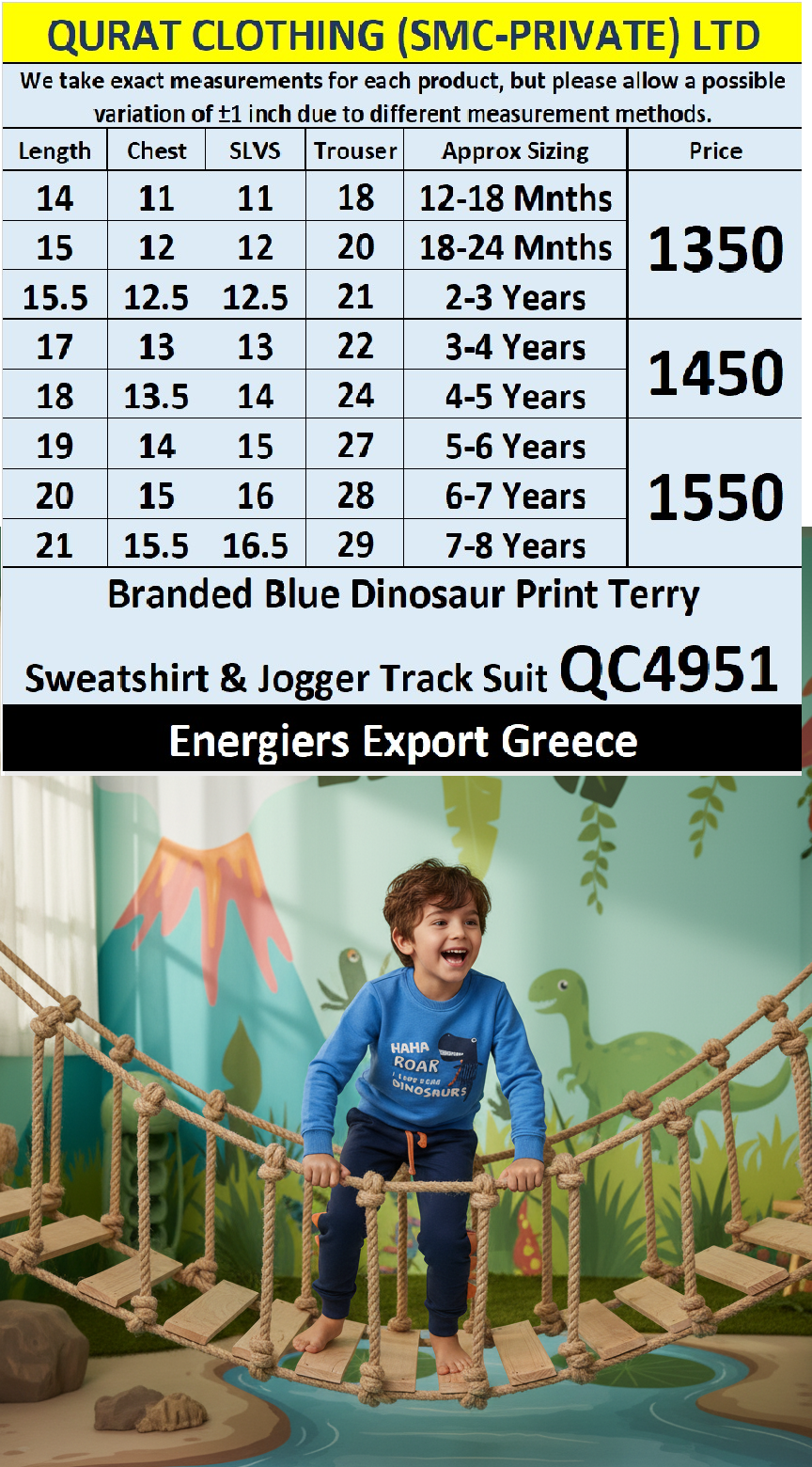 Energiers Brand Blue “HAHA ROAR I Love My Mum More Than Dinosaurs” Sweatshirt & Jogger Track Suit QC4951 – Export Greece - QC4951