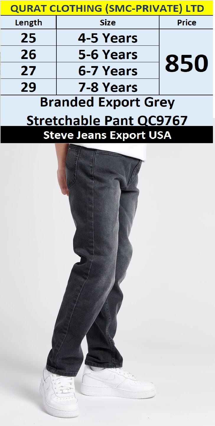 Steve Jeans Brand Grey Stretchable Pant QC9767 Export USA - QC9767