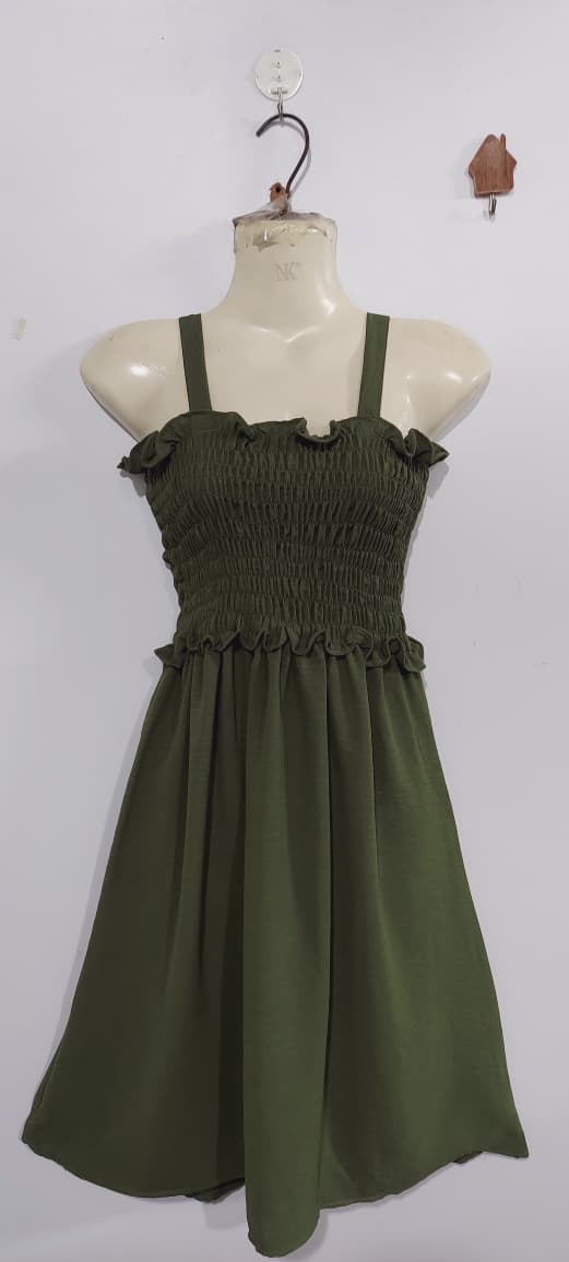 Girls Olive Green Smocked Chiffon Maxi Dress with Cropped Button-Down Jacket – 2 Piece Formal Set QC7064 - QC7064