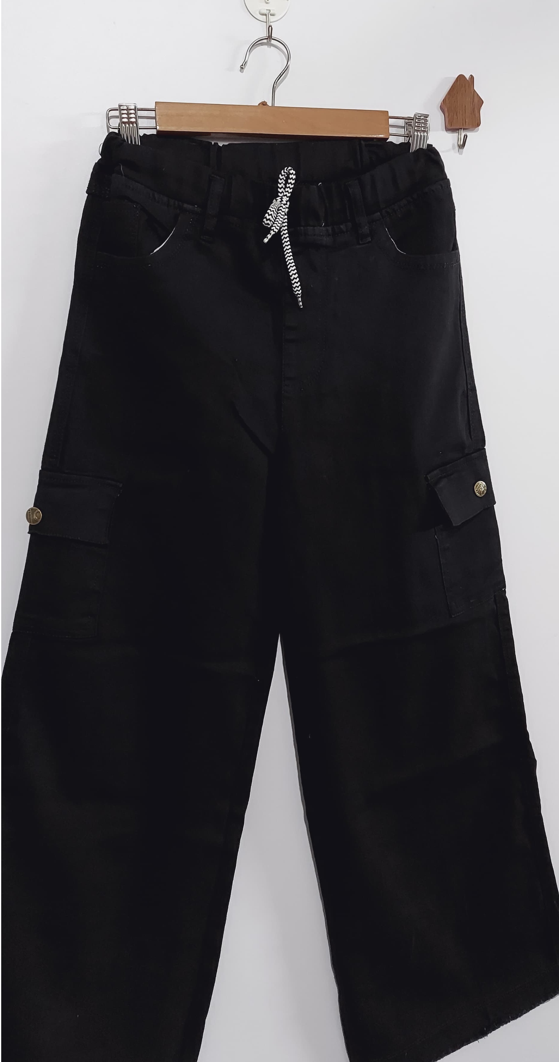 Black Stretchable Denim Wide Leg Cargo Trouser Pant for Women QC7021 - QC7021