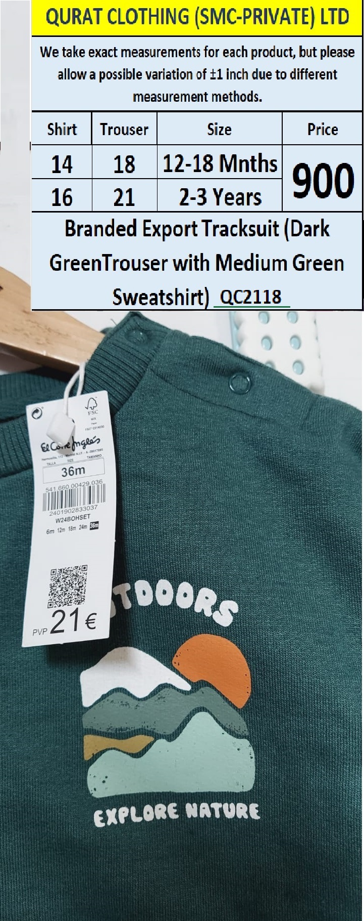 Branded Export Tracksuit (Dark Green Trouser and Medium Green Sweatshirt) QC2118 - QC2118