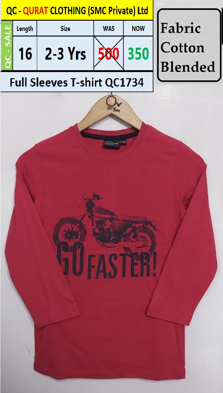 Branded Export Go Faster Full Sleeves Cotton Blended T-shirt  QC1734 | Qurat Clothing - QC1734