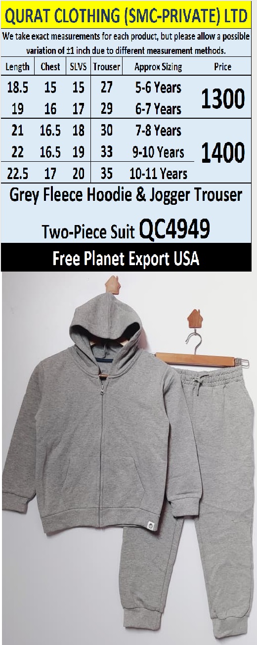 Grey Fleece Hoodie & Jogger Two-Piece Suit QC4949 – Free Planet Export USA - QC4949