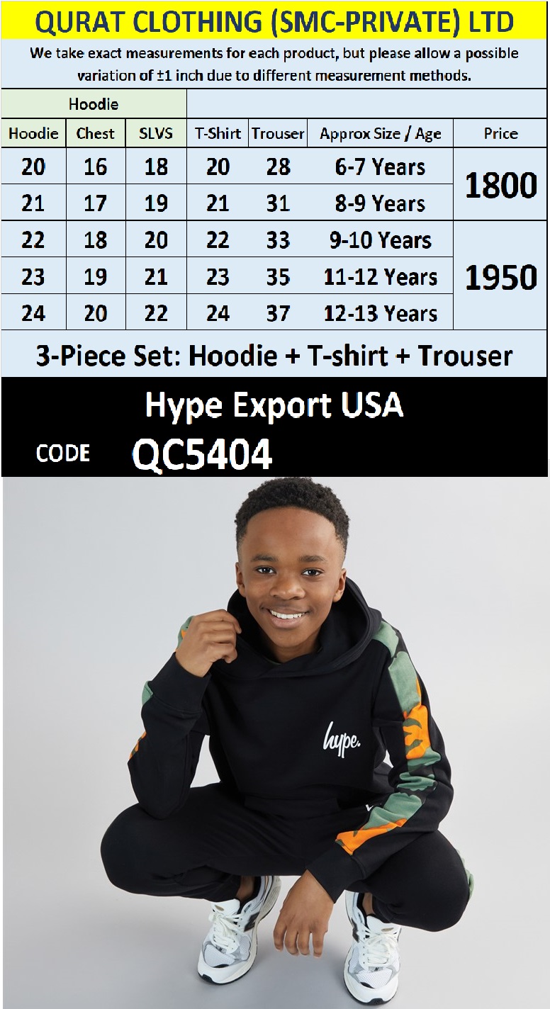 Hype Kids Black Fleece Hoodie Camo Cotton T-Shirt & Fleece Trouser 3-Piece Set QC5404 – Export USA - QC5404