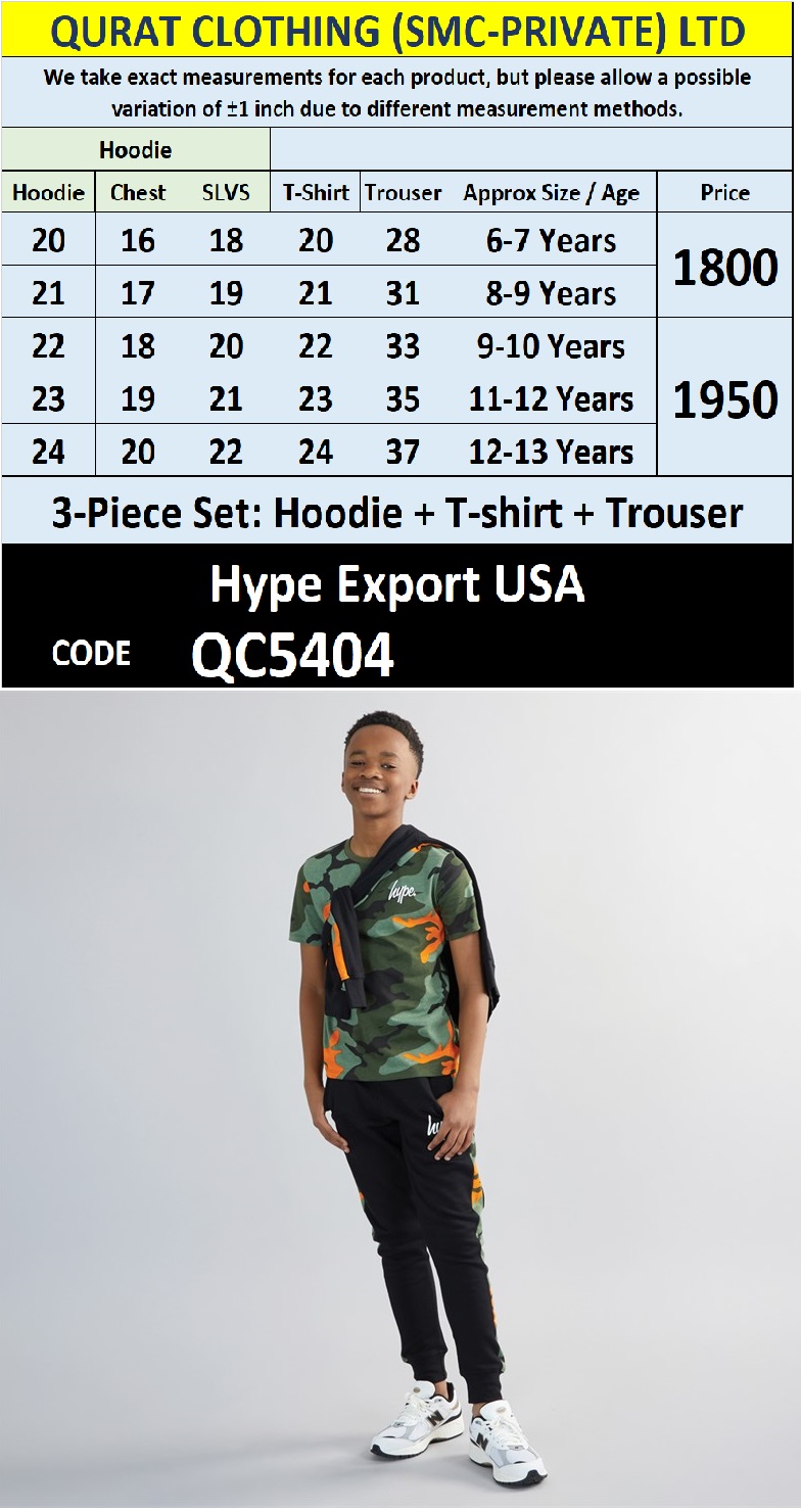 Hype Kids Black Fleece Hoodie Camo Cotton T-Shirt & Fleece Trouser 3-Piece Set QC5404 – Export USA - QC5404