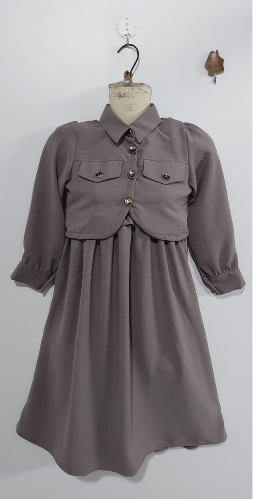 Kids Taupe Grey Georgette Maxi Dress with Matching Jacket – Girls Elegant Party Wear Outfit QC10080 - QC10080