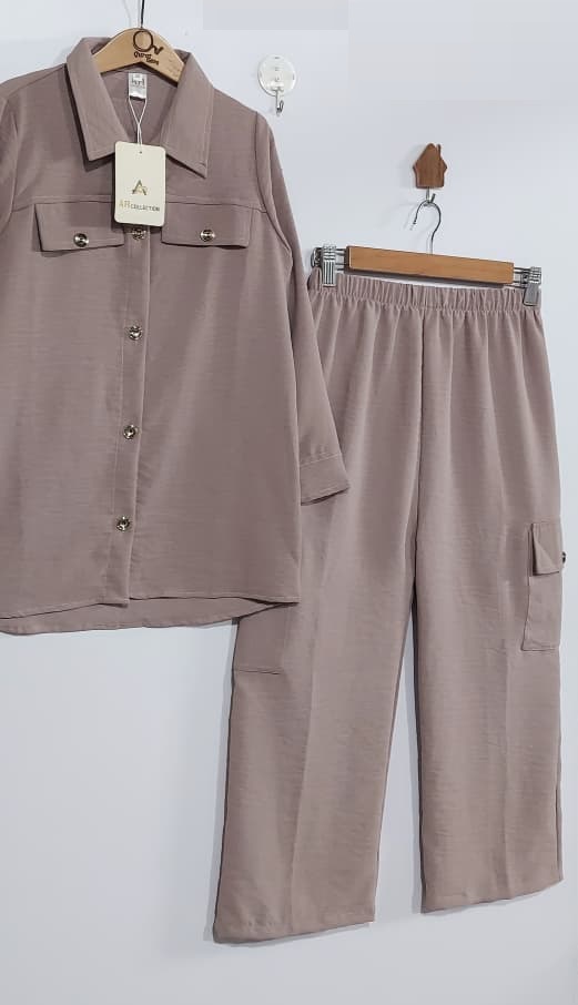 Taupe Georgette Two Piece Set Shirt & Cargo Trouser – QC6028 - QC6028