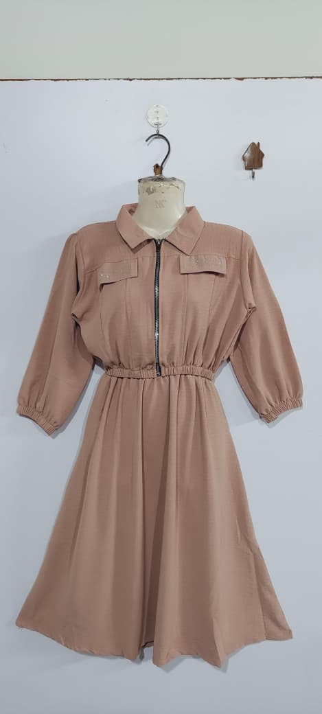 Dusty Rose 2-Piece Zip Jacket & Elastic Waist Maxi Dress Set for Girls – Embellished Pocket Detail - QC7060 - QC7060