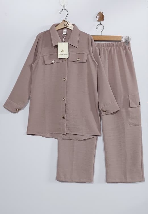 Taupe Georgette Two Piece Set Shirt & Cargo Trouser – QC6028 - QC6028