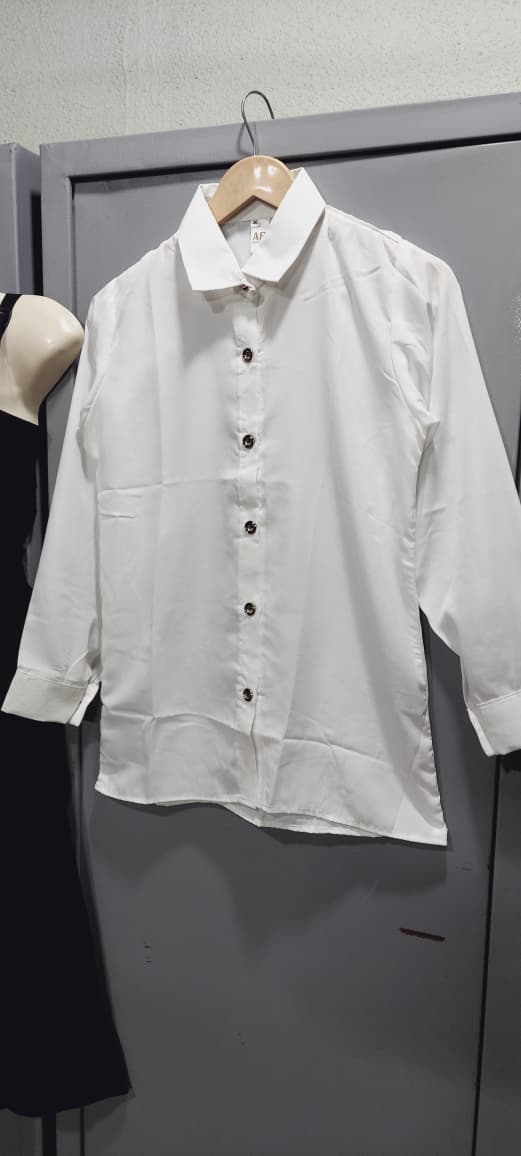 Classic Black Pinafore Midi Dress with White Button-Down Shirt Gold Button Detail – 2-Piece Modest Outfit – QC7068 - QC7068